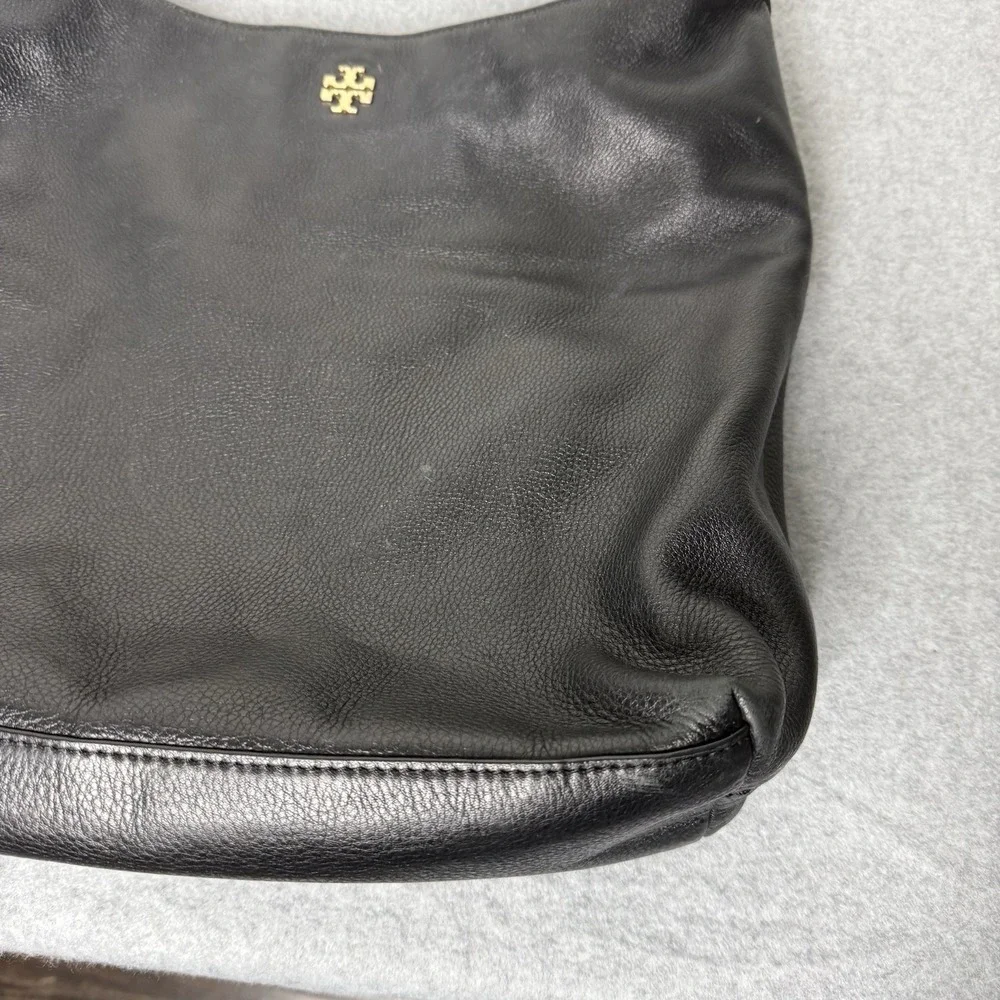 Tory‎ Burch Frida Black Pebbled Leather Hobo Bag Purse Top Handle Tote Classic